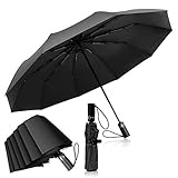 Adoric Regenschirm Sturmfest bis 140 km/h Taschenschirm automatischer Schirm Umbrella schnelltrockend Golfschirm mit Trockenbeutel Schützt vor Regen und Sonne,schwarz,33 * 6 * 6 cm