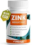 Zink 25mg - 365 Tabletten (vegan) mit Zink-Bisglycinat (Zink-Chelat) für höchste Bioverfügbarkeit - laborgeprüft, hochdosiert, ohne unerwünschte Zusatzstoffe - 1 Jahresvorrat - ProFuel