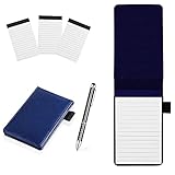 WACH AUF Mini Notizblock A7 Set, Pu Leder Notizbuch Mini Notizblock mit 3 Stück Ersatz-Notizblöcken, Notizblock Klein mit Stift, Taschennotizblock für AktivitäTen im Freien(Blau)