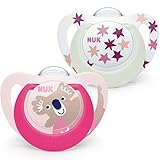 NUK Star Babyschnuller | 18–36 Monate | Day & Night Schnuller | BPA-freies Silikon | Pink Koala | 2-teilig