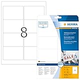 HERMA 4350 Universal Etiketten DIN A4 ablösbar, groß (96 x 63,5 mm, 25 Blatt, Papier, matt) selbstklebend, bedruckbar, abziehbare und wieder haftende Adressaufkleber, 200 Klebeetiketten, weiß