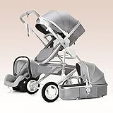 LEIYTFE Zusammenklappbarer 3-in-1-Baby-Kinderwagen Luxus-Kinderwagen Zwei-Wege-Wagen Für Neugeborene Um Als Familie Mehr Zu Entdecken,Anti-Shock Kleinkind Kinderwagen Kinderwagen (Color : Light Grey)