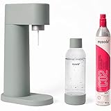 Mysoda Wassersprudler Set Woody aus erneuerbarem Holzkomposit inkl. CO2-Zylinder und 1L Quick-Connect BPA-freier Plastikflasche (Pigeon)