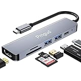 USB C Hub, USB C Adapter 6 in 1 mit 4K HDMI Ausgang, kompatibel mit SD/TF Kartenleser, 100W PD, Kompatibel mit MacBook, MateBook, Xiaomi und andere Laptops mit Typ C, Aluminiumlegierungsmaterial