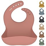 Olgs Silikon Baby Lätzchen mit Auffangschale Rosa | Beikost Zubehör Latz, Ergonomisch, Wasserdicht, Abwaschbar (Muted)