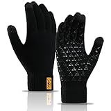 Amazon Brand - Hikaro Herren Damen Unisex Strickhandschuhe, Rutschfest, TouchScreen, Thermofleece Sherpa Innenfutter Handschuhe für den Winter, Schwarz, L