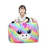 Basumee Einhorn Sitzsack Kinder Kuscheltier Aufbewahrungstasche Stofftier Aufbewahrung Tasche, Nur Tasche, Kein Füller