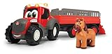 Dickie Toys 203815005 Happy Massey Ferguson Animal Trailer, Traktor mit Tieranhänger und Pferd, Trecker mit Anhänger, Bauernhof Spielzeug, Licht & Sound, 30 cm, ab 12 Monaten, rot