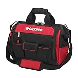 WORKPRO Werkzeugtasche Elektriker Wasserdichte Werkzeugtasche Profi, weite Öffnung & große Kapazität 42CM/16' aus 1680D Polyester, Schultergurt verstellbar, Multifunktion für Heimwerker Handwerker