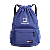 Peicees Rucksack mit Kordelzug für Basketball, Sport, Schule, blau,