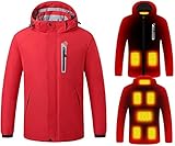 NOGOX Beheizbare Jacke Herren Damen mit Abnehmbarer Kapuze Softshell Warme Winterjacke wasserdichte Heizjacke Motorrad Jacke für Outdoor(Size:XX-Large,Color:rot)