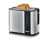 SEVERIN Automatik-Toaster, Toaster mit Brötchenaufsatz, hochwertiger Edelstahl Toaster zum Toasten, Auftauen und Erwärmen, 800 W, Edelstahl-gebürstet/schwarz, AT 2589