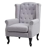 Mendler Sessel Chesterfield, Relaxsessel Clubsessel Ohrensessel, wasserabweisend Stoff/Textil - grau ohne Ottomane