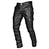 Herren Rock Steampunk Cargohose Up PU Leder Baggy Streetwear Punk HoseGothic Schwarz Lederhose Vintage Lange Slim Fit Bikerhose Motorradhose