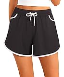 APTRO Damen Badeshorts Badehose Strand Wassersport Shorts Boardshorts UV Schutz Sommer Sport Gym Shorts Schwarz WS251 XL