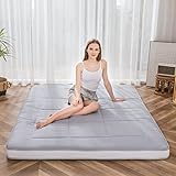 Futon Matratze, gepolsterte japanische Bodenmatratze, gesteppte Bett-Matratzenauflage, extra dicke faltbare Isomatte, atmungsaktive Bodenliege Gästebett Camping Couch (Hellgrau, King)