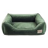 Exclusive Hundebett | Hundeliege, Hundekörbchen mit Kissen | Hundesofa für kleine und mittlere Hunde | Große: M - 75 x 66 x 20 cm | Farbe: Velvet Grün