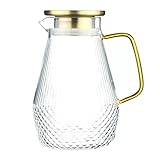 DINESA Krug, 1600 ml Wasserkrug, Glaskrug mit Deckel, hitzebeständiger Borosilikatglaskrug für Tee, Saft, Milch