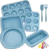 Aschef 12x Antihaft Silikon Backformen Brotbackform Kuchenform Muffinform mit Teigschaber Backpinsel Messlöffel Set, BPA-Frei Hitzebeständige Backform für Backen Pizza Brot Kuchen Toast Cupcake Muffin