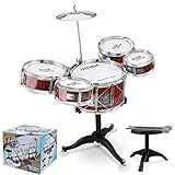 Shayson Schlagzeug für Kinder ab 2 3 4 Jahren, Schlagzeug Sets mit 5 Trommeln, 1 Becken und 2 Drumsticks und 1 Hocker, Kinder Anfänger Schlagwerk Musikinstrument, Jazz Drum Percussion Spielzeug