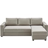 Atlantic Home Collection DUBLIN Schlafsofa, Polsterecke mit Federkern und Bettfunktion, Stoff, warmes Grau, 150 x 234 x 89 cm