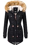 Navahoo Damen Wintermantel Warmer Parka lang mit Kapuze La Viva Schwarz Gr. M