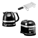 KitchenAid Artisan Frühstücks Set | incl. Wasserkocher 5KEK1522, 2 Scheiben Toaster 5KMT2204 und Brötchenaufsatz | für einen perfekten Start in den Tag! (Onyx Schwarz)