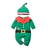 T TALENTBABY Weihnachten Kostüm Baby Kleidung Mädchen Jungen 0-3 Monate, Unisex Baby Overall Winter, Christmas Santa Elf Babykleidung Strampler, Grün Jumpsuit Outfit, Neugeborenen Geschenk Set