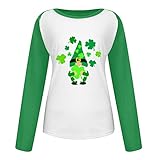 Bluse Für Damen Rundhals Langen ärmeln Sweatshirt Tailliert Oberteile Women Gummizug St. Patrick's Day Cool Bedrucken Dünnes A Linien Beach Grün