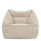 icon Riesen Sitzsack Sessel „Morgan“, Beige, Cord XXL Sitzsack Erwachsene mit Füllung für das Wohnzimmer, Riesensitzsack XXL Flauschig Cord