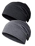 Kiiwah 2pcs Klassische Beanie Mütze für Herren und Damen, Unisex Slouch Strickmützen Longbeanie für Winter (Schwarz, Dunkelgrau)