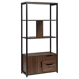 WOLTU Standregal Bücherregal Bücherschrank Küchenregal Büroregal Schuhregal Eisenrahmen Regal mit Schrank und Schubladen für Büro, Wohnzimmer, MDF Metall 58x24x120cm, Dunkelbuche RGB09dc