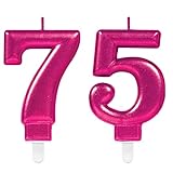 Party-Teufel® 2X Zahlenkerzen Zahl 75 in Pink 11cm groß Tortenkerze Deko Geburtstag Geburtstagskerze Kerze