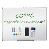 XIWODE Whiteboard mit Stiftablage, Magnetic whiteboard, Pinnwand Tafel, Magnettafel, beschreibbar und magnetisch, mit kratzfeste Oberfläche, 90x60cm, durable metal type