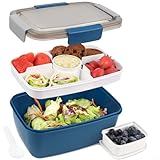 Bugucat Lunchbox 2000ML,Bento Box Salatbehälter mit 4 Fächer und Suppenkiste, Salatschüssel mit Dressingbehälter, Brotbüchse für Mikrowellen und Spülmaschinen, Brotzeitbox für Kinder Erwachsene Blau