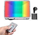 Honganrunli RGB LED Strahler 100W, mit Stecker Fernbedienung 4 Modi 16 Farben Speicherfunktion LED Fluter Außen Strahler Scheinwerfer RGB Flutlicht LED IP67 Wasserdicht für Garten Party Outdoor Licht