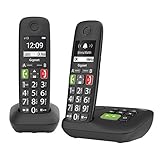 Gigaset E290A DUO - 2 Schnurlose Senioren DECT-Telefone mit Anrufbeantworter - großen Tasten und Display, Zielwahltasten für wichtige Nummern, Verstärker-Funktion für extra lautes Hören, schwarz