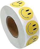 Smiley-Aufkleber auf Rolle, Happy Face Kreise Punkte Aufkleber Papier Etiketten Belohnung Aufkleber Lehrer Aufkleber, rund, 500 Stück Etiketten auf einer Rolle, 2,5 cm