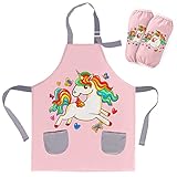 SUNNEKO Kochschürze Kinder Schürzen Kind mit Tasche Wasserdicht Jungen Mädchen Verstellbare Küchenschürze Basteln Bemalen Backen Kochen Malschürze Kunstkittel Arbeitsschürze Painting