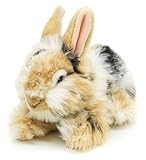 Uni-Toys - Löwenkopf-Kaninchen mit aufgestellten Ohren - liegend - schwarz-braun-weiß gescheckt - 23 cm (Höhe) - Plüsch-Hase - Plüschtier, Kuscheltier