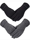 Sumind 2 Paar Damen Winter Handschuhe Warmer Plüsch Handschuh Gefüttert Winddicht Handschuhe für Damen und Mädchen (Schwarz, Grau)