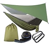 OTraki Hängematte mit Moskitonetz und Zeltplane Reise Camping Hängematte Outdoor Hammock 200kg Last Kapazität Ultraleichte Atmungsaktiv für Outdoor, Wandern, Reisen 290cm x 140cm (Armeegrün)