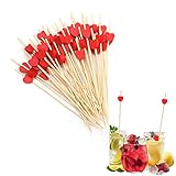 Cocktail Sticks,100 Stück Rot Herz Cocktailspieße Bambus Zahnstocher mit Deko Fingerfood Spieße Essen früchte Sandwich knabber für Hochzeit Geburtstag Weihnachten Valentinstag