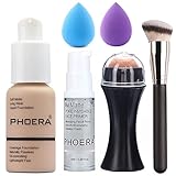 6Stück flüssiges Foundation Set Matt Liquid Full Coverage Foundation mit Face Primer Volcanic Stone Oil Rollers Foundation Brush Makeup Sponge Makeup Set (#102)