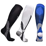 Miavogo 3 Paar Kompressionsstrümpfe für Herren, Stützstrümpfe mit Elastisch, Compression Socks Herren, Geeignet für Sport, Reisen, Fitness（2XL/3XL