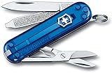 Victorinox, Taschenmesser, klein, Classic SD, 58 mm, blau transparent, Blister (7 Funktionen, Klinge, Nagelfeile, Schraubendreher 2.5 mm, Schere)