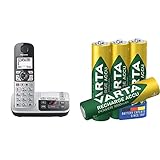 Panasonic DECT Seniorentelefon mit Notruf (schnurlos, Festnetztelefon mit Anrufbeantworter) & VARTA Rechargeable Accu Ready2Use vorgeladener AAA Micro NI-Mh Akku (4er Pack, 1000 mAh), Silber