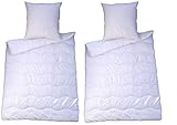 Bettenset 2X Bettdecke und 2X Kopfkissen = 4 teiliges Set Premium Weiss Allergiker Steppbett Steppbettdecke Bettwäsche Bettdecke 2X 135x200 cm & Kopfkissen 2X 80x80 cm Bezug 100% Polyester