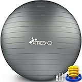 TRESKO Gymnastikball mit GRATIS Übungsposter inkl. Luftpumpe - Yogaball BPA-Frei | Sitzball Büro | Anti-Burst | 300 kg