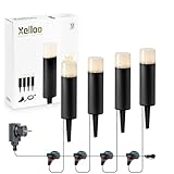 Xelloo Gartenleuchten Set JAX, 12 Volt, 4 Stück Aluminium/PVC Designarmaturen 1W LED warmweiß mit Erdspieß, wasserdicht (IP44) und mit praktischem Schiebeanschluss Schwarz